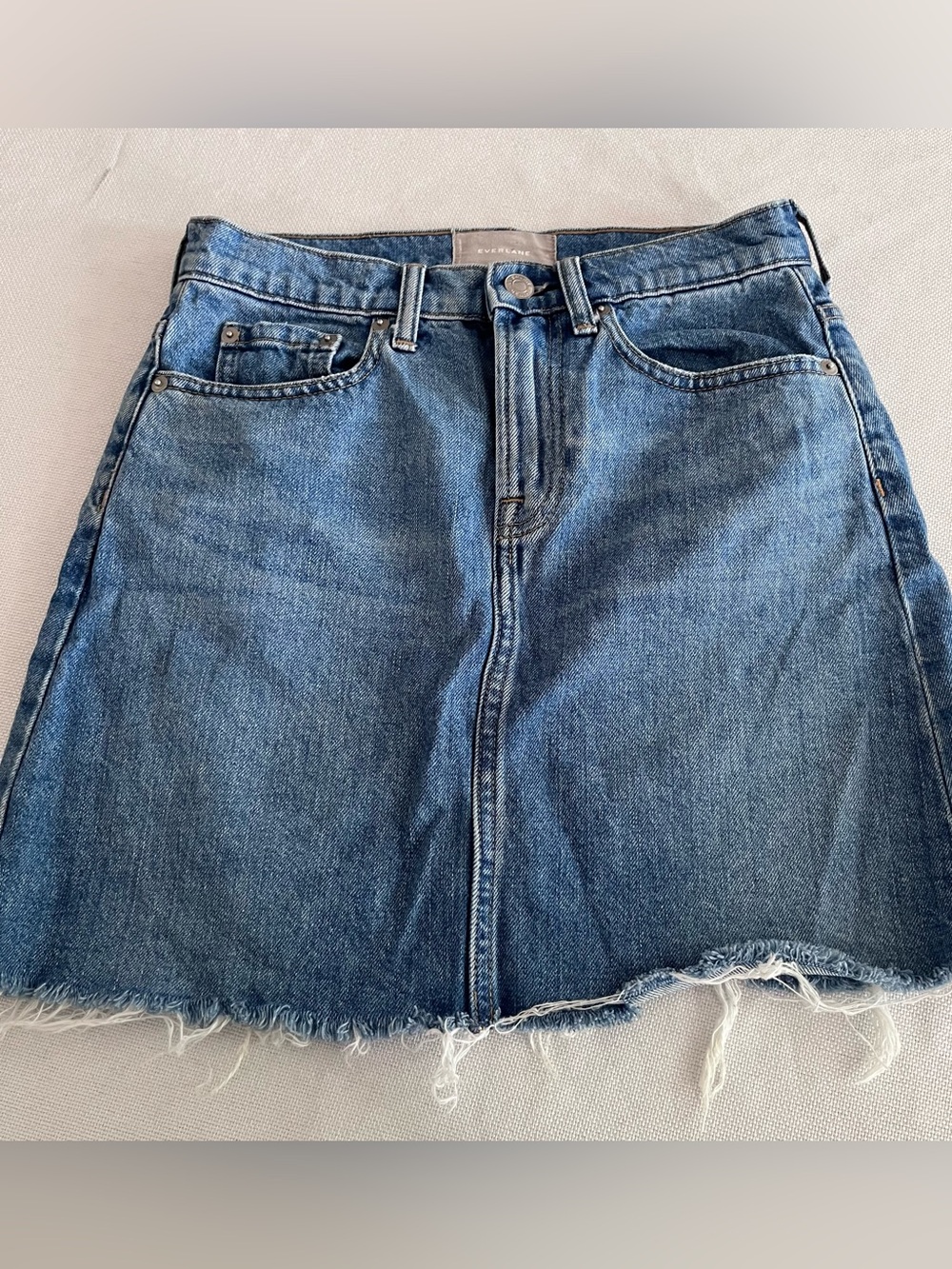 Everlane Medium Blue Denim Mini Skirt with Frayed Hem Size 25 or XS